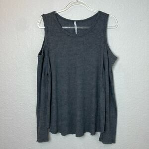 LOVEMARKS Navy/Gray Cold Shoulder Waffle Top Size L